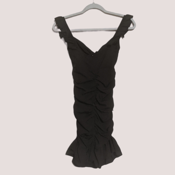 Pretty Little Thing Black Tie Bust Frill Detail Bodycon Dress Size 2 - Picture 5 of 8